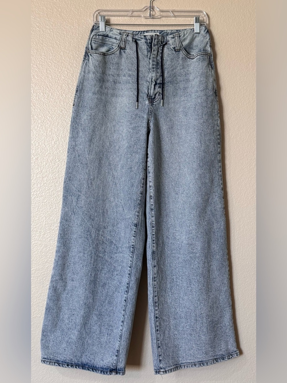 Habitual High Rise Wide Leg Drawstring Jeans Acid Wash Denim Blue 4 / 27